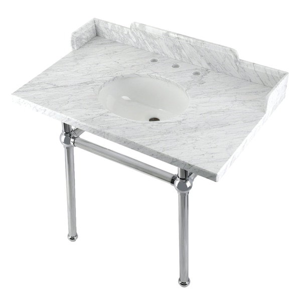Kingston Brass 36 Carrara Marble Console Sink with Brass Legs, Marble WhitePolished Chrome LMS3630MB1 - main